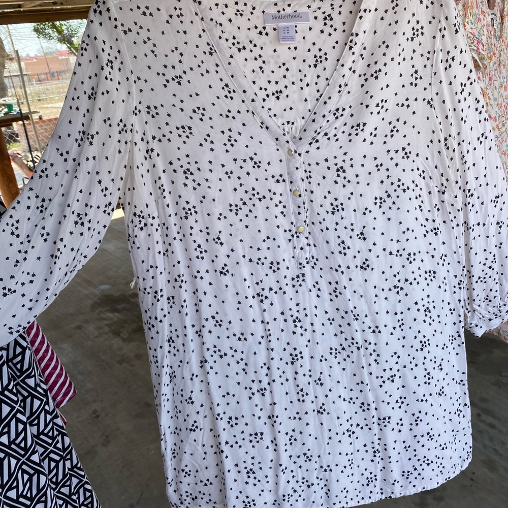 Motherhood White Top with Black Floral Design